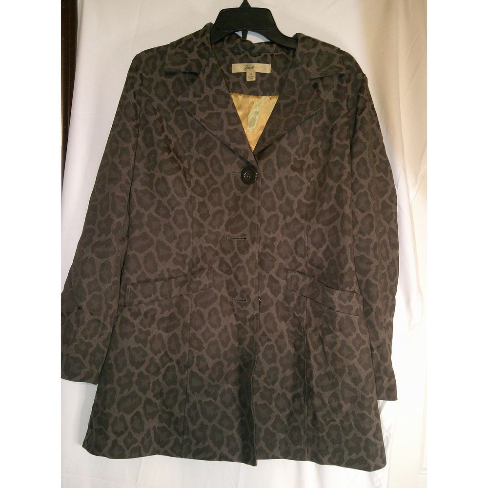 Elegant Brown Leopard Print Long Blazer Jacket Gold Lined Button Front